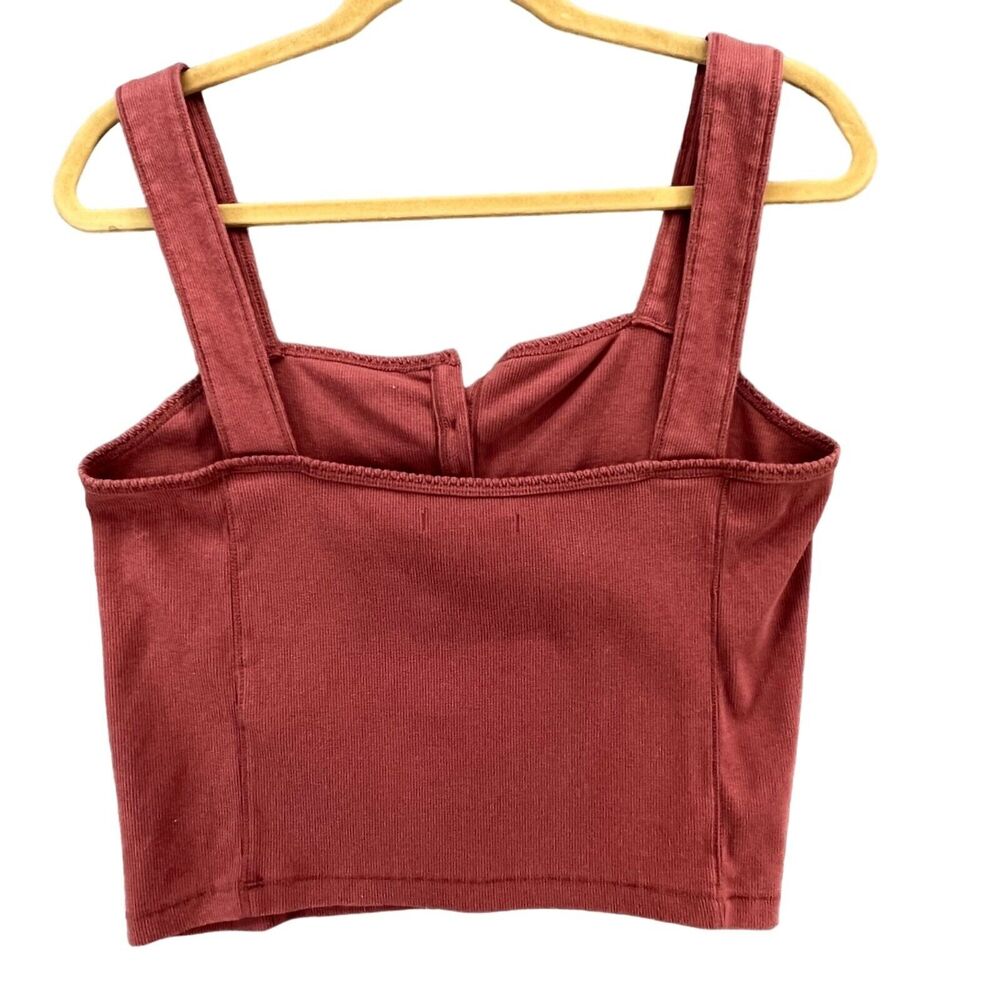 Abercrombie Fitch Y2K Crop Top Womens XL Pink Button Square Neck Ribbed Tank - Picture 4 of 12